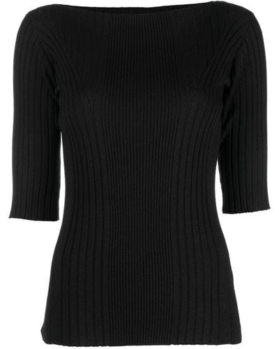 Calvin Klein Boat-neck Ribbed-knit Top - Black