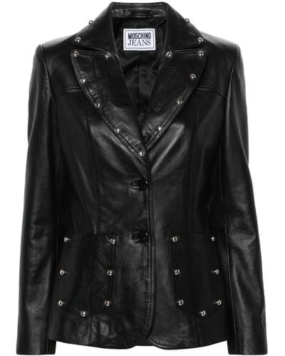 Moschino Jeans Studed Single-breasted Leather Blazer - Black