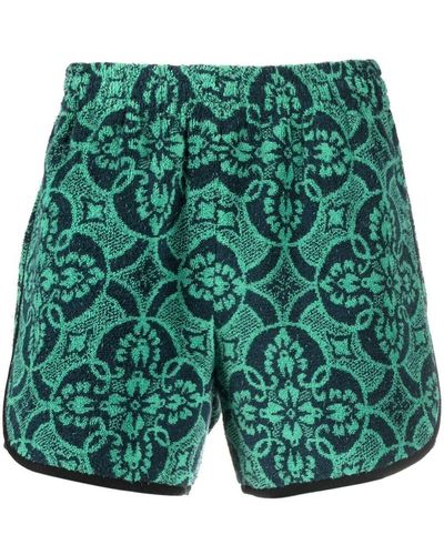 Marine Serre Pantalones cortos de chándal Oriental Towels - Verde