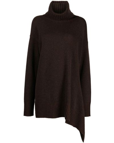 Ziggy Chen Roll-neck Asymmetric Wool Sweater - Black