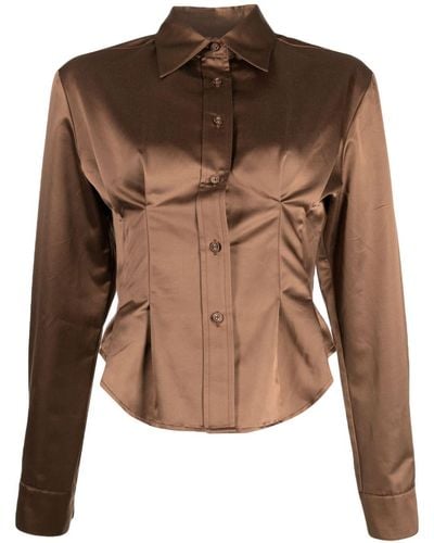 Cynthia Rowley Pleat-detail Long-sleeve Shirt - Brown