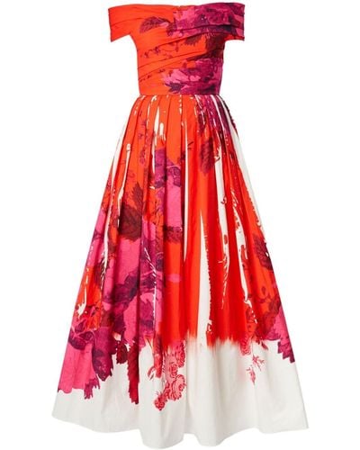 Erdem Floral-print Off-shoulder Dress - Red