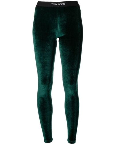 Tom Ford Velvet Logo-waistband leggings - Green
