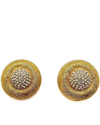 JENNIFER GIBSON JEWELLERY Vintage Etched Gold & Crystal Dome Earrings 1970s - Metallic