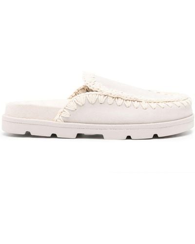 Mou Almond Suede Slippers - White