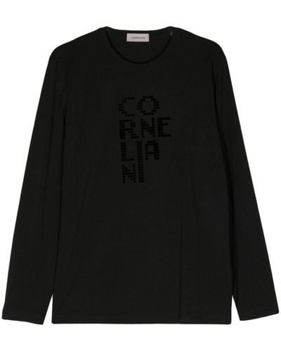 Corneliani Logo-flocked long-sleeve T-shirt - Negro