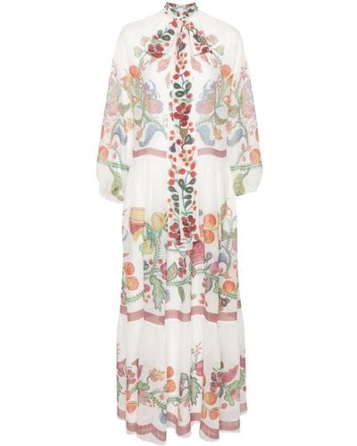 La DoubleJ Floral-print Silk Maxi Dress - White