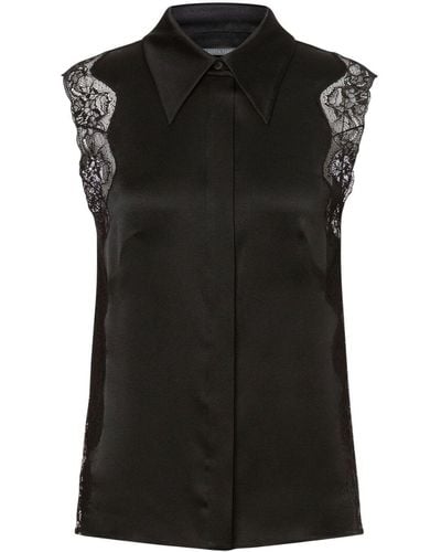 Alberta Ferretti Floral-lace Sleeveless Shirt - Black