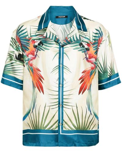 Roberto Cavalli Seidenhemd mit Dschungel-Print - Blau