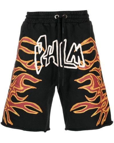 Palm Angels Pantalones cortos con logo Graffiti Flames - Negro