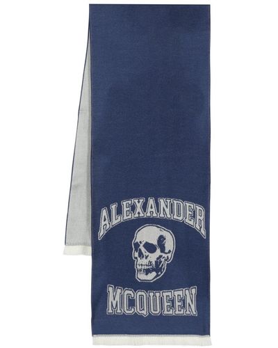 Alexander McQueen ロゴジャカード スカーフ - ブルー