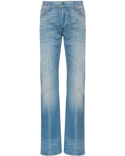 Gucci Web Trim Embellished Straight Jeans - Blue