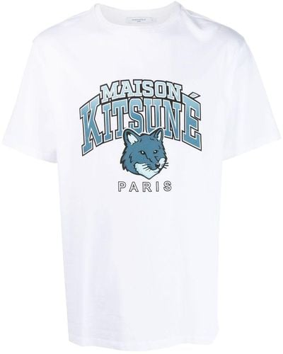 Maison Kitsuné T-shirt campus fox relaxed bianca in cotone - Blu
