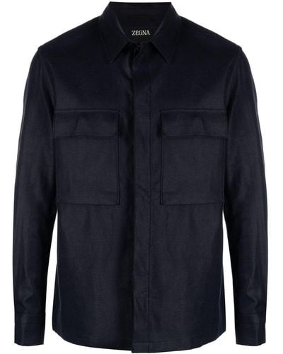 Zegna Cargo-pocket Linen Shirt Jacket - Blue