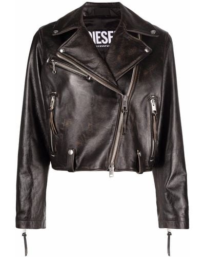 DIESEL L-edmea-cl Cropped Leather Jacket - Black