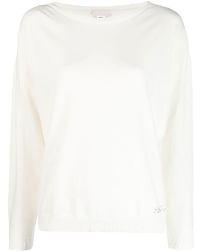 Liu Jo Gem-logo Boat Neck Sweater - White