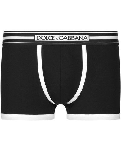 Dolce & Gabbana Logo-print Strap Cotton-blend Boxers - Black