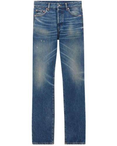 Saint Laurent Whiskering-Effect Straight-Leg Jeans - Blue
