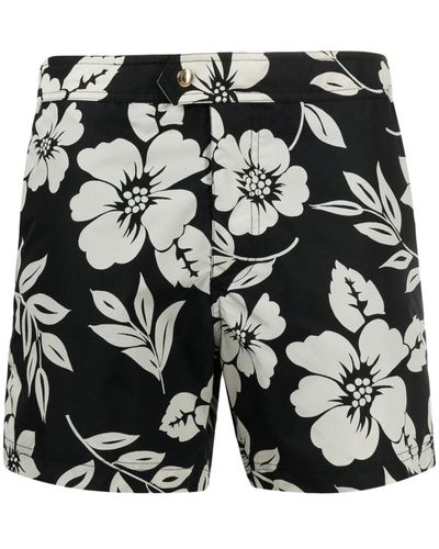 Tom Ford Floral-print Swim Shorts - Black
