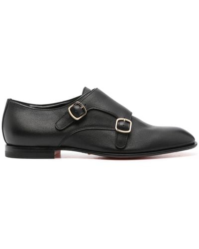 Santoni Grained Leather Loafers - Black