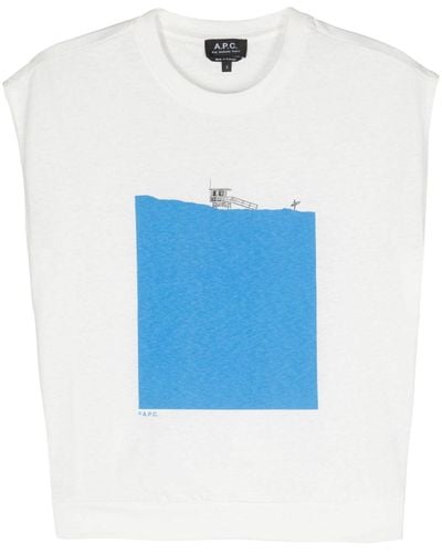 A.P.C. T-shirt smanicata con stampa grafica - Blu
