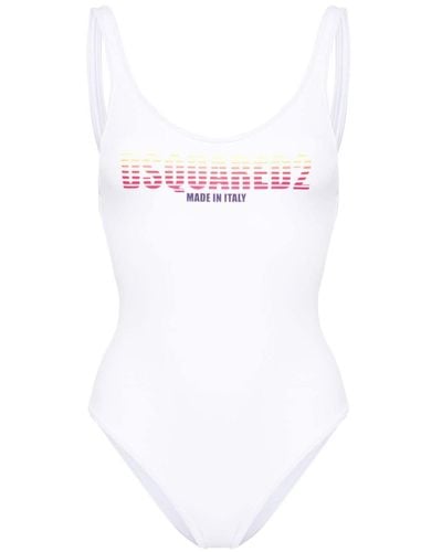 DSquared² Badeanzug mit Logo-Print - Weiß