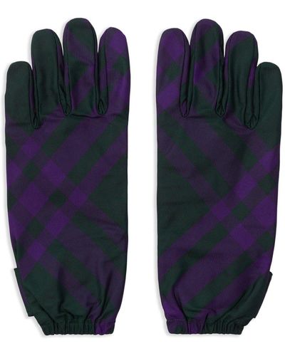 Burberry Checked Buttoned Gloves - Blue