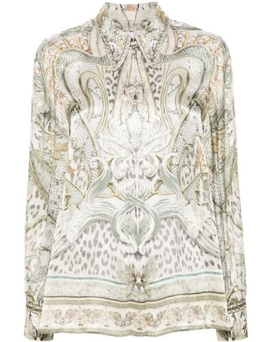Camilla Ivory Tower Tales-print Dress - Naturel