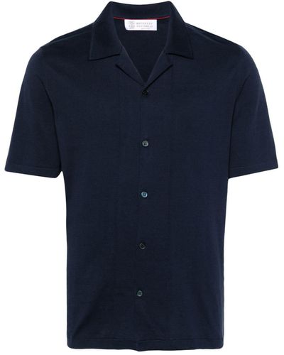 Brunello Cucinelli Short-sleeve knitted shirt - Blau