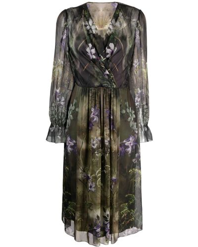Alberta Ferretti Floral-print Silk Midi Dress - Black