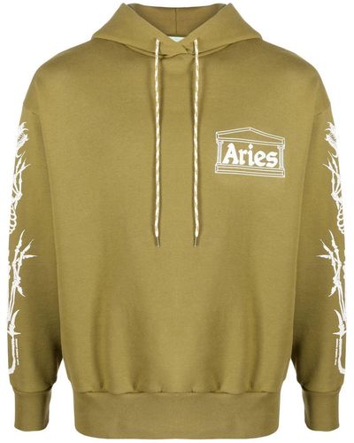 Aries Logo-print Cotton Hoodie - Green