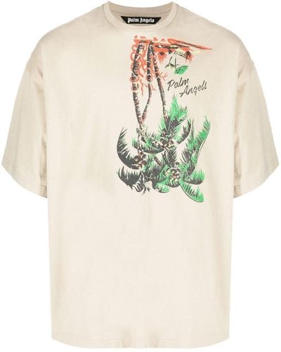 Palm Angels T-Shirt mit Palmen-Print - Natur