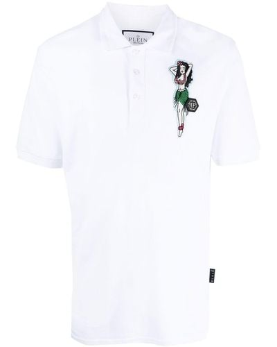Philipp Plein Hawaii Embroidered Cotton Polo Shirt - White