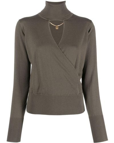 Elisabetta Franchi Roll-neck Cut-out Knitted Top - Green