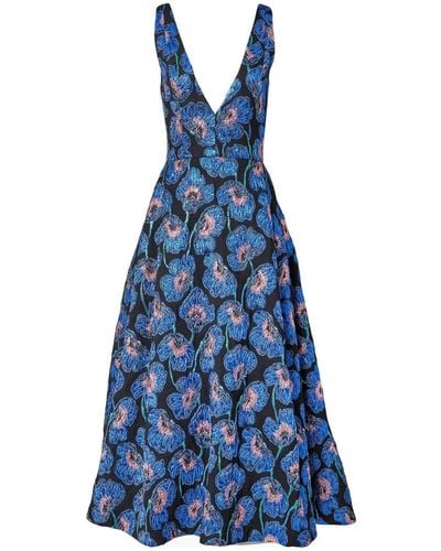 Carolina Herrera Floral-embroidery Midi-dress - Blue