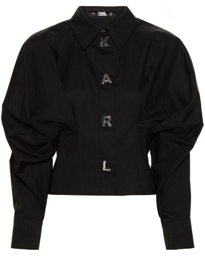 Karl Lagerfeld Popeline Blouse Met Logoknopen - Zwart