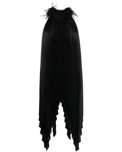 Styland Feather-detail Pleated Mini Dress - Black