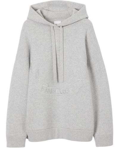 Burberry Oak Leaf Crest-embroidered Drawstring Hoodie - Gray