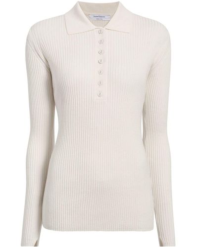 Another Tomorrow Ribbed-knit Wool Polo Shirt - White