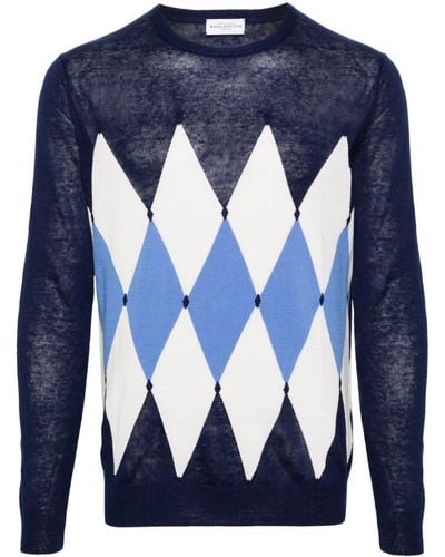 Ballantyne Argyle-knit Linen Blend Sweater - Blue