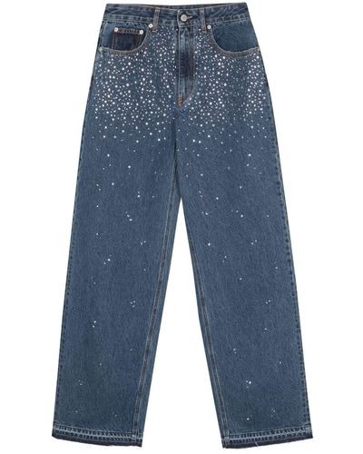 Alessandra Rich Wide-leg Rhinestone-embellished Jeans - Blue