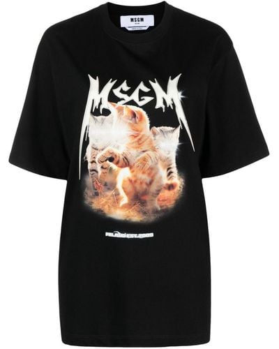 MSGM T-shirt imprimé en coton - Noir