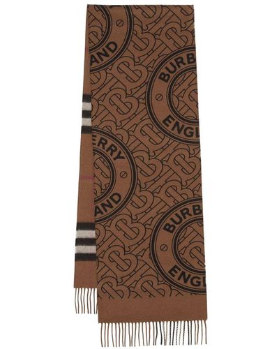Burberry Checked Monogram Cashmere Scarf - Brown