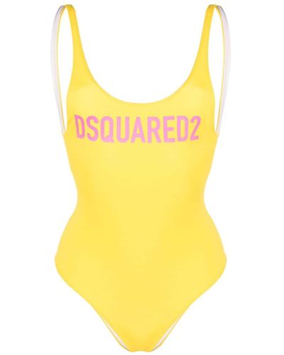 DSquared² Logo-print Scoop-back Swimsuit - Yellow