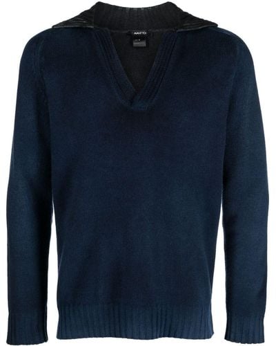 Avant Toi Long-sleeved Split-neck Sweater - Blue