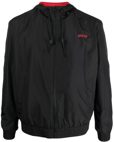 HUGO Logo-print Hooded Jacket - Black