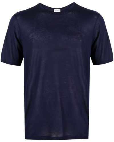 Saint Laurent Crew-Neck Short-Sleeve T-Shirt - Blue