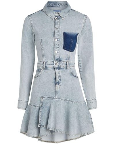 Karl Lagerfeld Denim Mini-jurk Met Ruches - Blauw