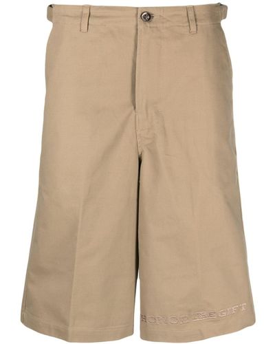 Honor The Gift Embroidered-logo Cotton Bermuda Shorts - Natural