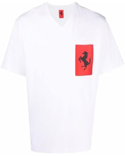 Ferrari T-Shirt mit V-Ausschnitt - Weiß
